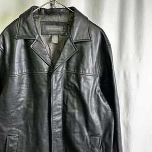 90s BANANA REPUBLIC レザー ジャケット L ブラック 黒 ミニマル ハーフ コート カバーオール バナリパ 80s 00s 古着 オールド ビンテージ