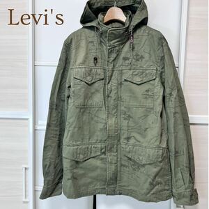 リーバイス ミリタリー デザイン 総柄 フィールドジャケット ミリタリージャケット M-65スタイル フード収納 Levis メンズ M 古着 A5034