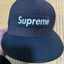 Supreme x NEW ERA コラボ box logo 刺繍 ウール レザー キャップ 59.6cm レア 帽子 ニューエラ_画像6