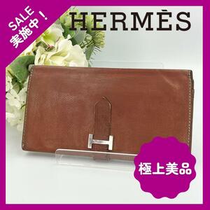 HERMES エルメス ベアン 長財布 クシュベル ゴールド レディース