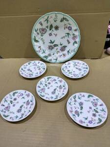 ★1円スタート★ NARUMI fine china ケーキ皿セット お皿セット 大皿①小皿⑤　6点セット　鉄仙花柄