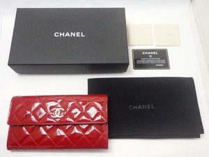 B23-2514 CHANEL シャネル ブリリアント マトラッセ 二つ折り長財布 赤 レッド パテントレザー エナメル ココマーク 箱/ギャラ/保存袋付