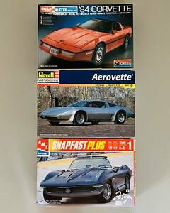 AMT「1/25 Corvette Mako Shark」、Revell「1/25 Aerovette」、MONOGRAM「1/24 '84 CORVETTE」未組立品3個まとめて