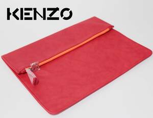 新品 ケンゾー 軽量 折り畳みクラッチバッグ セカンドバッグ レッドオレンジ　K1078