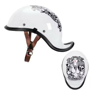 美品　レトロ ハーレー バイク 半帽、半キャップ　ヘルメット　　ホワイト７＃　 Lサイズ