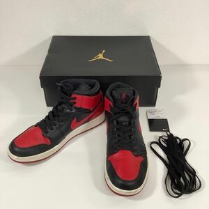 G※ NIKE ナイキ AIR JORDAN エアジョーダン 1 MID ミッド 554724-074 ブラック ジムレッド ホワイト 27.5cm メンズ スニーカー 靴紐 箱付