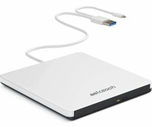 外付けCD DVD ドライブUSB 3.0+Type-c ポータブル CD/DVDドライブ/DVD プレーヤー 再生 プレーヤー MAC/ window7-11対応