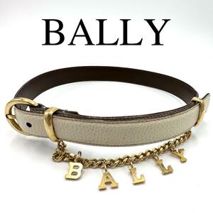 BALLY バリー ベルト ロゴチャーム ワンポイントロゴ レザー アイボリー系