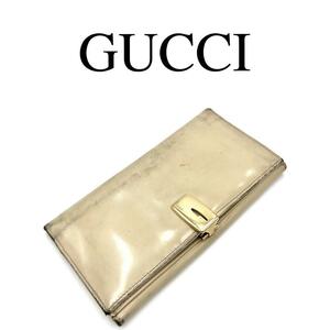 GUCCI グッチ 長財布 Wホック ロゴ金具 ワンポイントロゴ エナメル