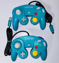 2 x ニンテンドーゲームキューブ専用コントローラ エメラルドブルー 2 Nintendo Gamecube Emerald Blue Controllers #DOL-003 GAME TESTED_画像1