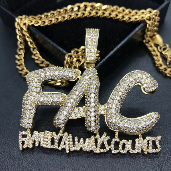 【新品】ネックレス FAC family always counts 喜平 チェーン ホワイト ゴールド 18k 金メッキ ビックペンダント hiphop ブリンブリン