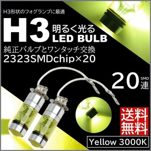 ◆送料無料◆ プロジェクター H3 3000K DC12V 激光LEDバルブ 100W LEDフォグランプ 2個 イエローフォグ LEDフォグ