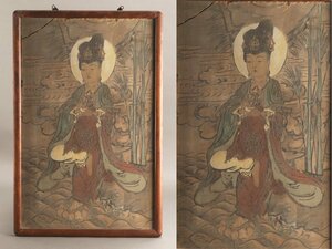 【流】仏教美術 観音図 仏画 額 TO937