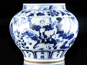 【流】中国美術 染付人物紋花瓶 壷 高29.5cm TP551