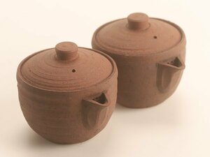 【流】煎茶道具 常滑焼 浅井楽然 南蛮手宝瓶二点 TP902