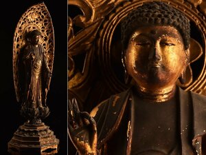 【流】仏教美術 木彫鍍金玉眼入仏立像 高66cm TO803