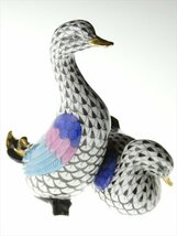 n530 HEREND ヘレンド 金彩 アヒル 水鳥 バード つがい フィギュリン オブジェ 飾物_画像3