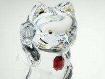n397 Baccarat バカラ クリスタル ラッキーキャット 招き猫 レッドオクトゴン フィギュリン オブジェ 飾物_画像3
