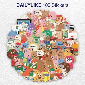 Dailylike ステッカー 100枚セット デイリーライク 韓国 雑貨 防水 シール 動物 かわいい おしゃれ 雑貨 文房具 キャラクター