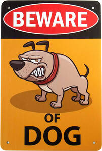 猛犬注意 ブリキ看板 20cm×30cm 警告 注意喚起 店舗用品 タイプA 番犬 ペット ドッグ 犬 猛犬 警告 標識 注意喚起