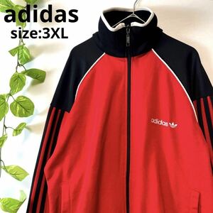 希少3XLサイズ★極厚 adidas アディダス トラックジャケット ジャージ リブチルデン レッドブラックホワイト 赤黒白 90s90's メンズ 秋冬