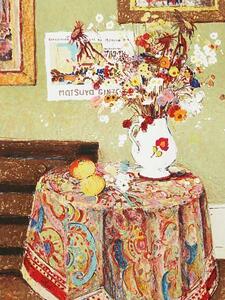 【GINZA絵画館】マルコ・ストパー　リトグラフ版画「テーブルの上の花」直筆サイン・シート