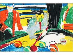 【GINZA絵画館】クリスティーヌ・バルブ　リトグラフ版画「ビリヤード」シート・大判