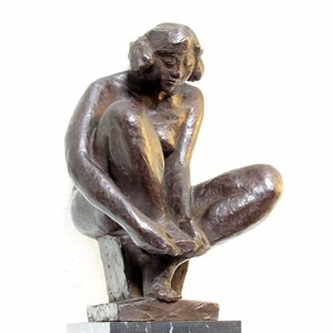 【GINZA絵画館】関谷　充　ブロンズ彫刻像・爪を切る女・裸婦・昭和の実力作家　Y17W5J6H6M7B4V1B