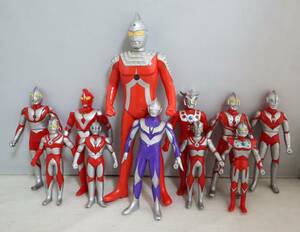 57BANDAI円谷プロ83年～96年ウルトラマン/セブン/ゼアス/エース/パワード/チャック/ゾフィー/レオ/ソフビ/人形11体set全高 約12.3-27.5㎝