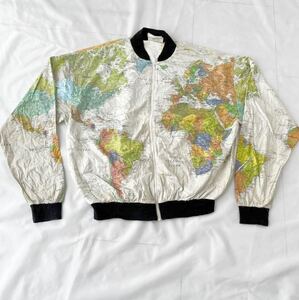 XL ビッグサイズ 80s カートコバーン 世界地図 ペーパージャケット （ ビンテージ 80年代 MAP ニルバーナ グランジ 90s ジップアップ 総柄