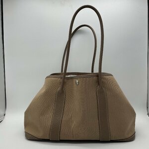 ω希少【HERMES エルメス ガーデンパーティPM ハンドバック キャンバス レザー ベージュ レディースバッグ BAG トートバッグ】TK1237