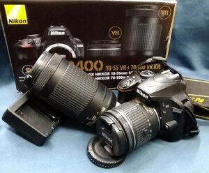 ＄【 Nikon ニコン デジタル一眼レフカメラ D3400 ダブルズームキット ブラック D3400WZBK 箱入り AF-P VR レンズ 2416万画素 】KH10568