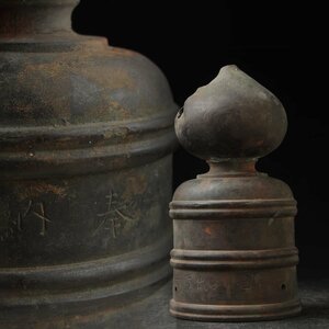 UT164 時代 古銅 残欠 擬宝珠 高14.7cm 重590g・銅造擬宝珠・欄干用擬宝珠 仏教美術