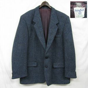 カナダ製 サイズ 48 LONG Harris Tweed ツイード ウール テーラード ジャケット ブレザー ハリスツイード ブルー 古着 ビンテージ 3N0407の画像1