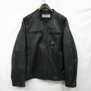 本革 サイズ L Levi’s レザー シングル ライダース ジャケット スタンドカラー 革ジャン ブラック リーバイス 古着 ビンテージ 3N0401