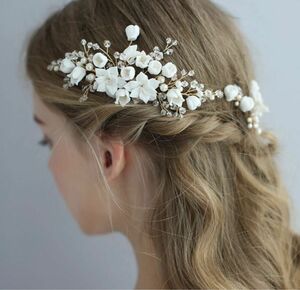 ヘッドドレス3点セット☆お花 つぼみ リーフ ヘアアクセ ゴールド