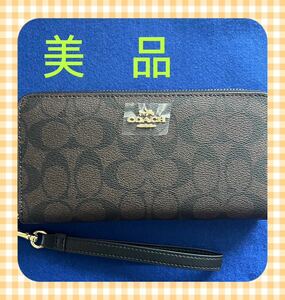 COACH財布 長財布 ストラップ ラウンドファスナー