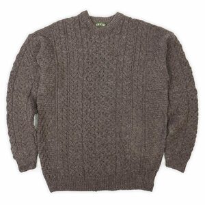 オービス ORVIS 00's フィッシャーマンセーター アランニット アイルランド製 クルーネック 古着 (-0805) ブラウン / 茶色 L