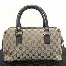 1円スタート！ 美品 GUCCI グッチ GG キャンバス レザー ブラウン ハンドバッグ ミニボストン ベージュ 腕かけ メンズ レディース 保存袋付_画像3