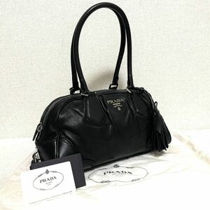 1円スタート！ 超美品 PRADA プラダ レザー ショルダーバッグ ミニ ボストンバッグ ブラック NERO 黒 レディース ギャランティ 保存袋付