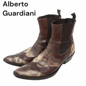 イタリア製★ Alberto Guardiani アルベルトガルディアーニ パイソン切替★ サイドゴア レザー ブーツ Sz.42　メンズ　I3G00049_A#T