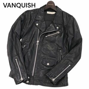 VANQUISH ヴァンキッシュ 羊革★ ラム レザー ダブル ライダース ジャケット Sz.S　メンズ 黒　I3T01778_A#N