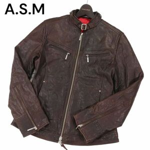 A.S.M アトリエサブ メン 羊革★ リアル ラム レザー シングル ライダース ジャケット Sz.50　メンズ　I3T01845_B#N