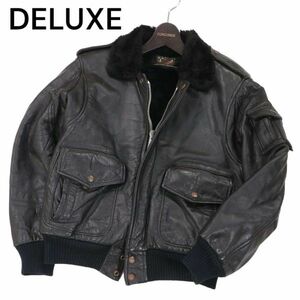 DELUXE デラックス 秋冬 裏ボア★ 牛革 カウ レザー ミリタリー フライト ジャケット Sz.M　メンズ 黒　I3T01815_A#N