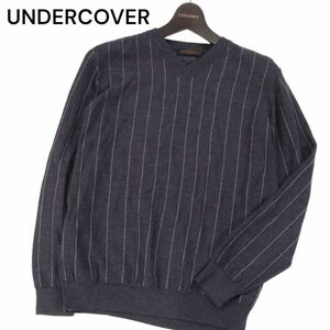 02AW* UNDERCOVER undercover . женщина период * осень-зима полоса стежок шерсть вязаный свитер Sz.M мужской серый I3T01826_A#K