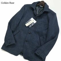 【新品 未使用】 Golden Bear ゴールデンベア 秋冬★ ヘリンボーン ジャケット Sz.M　メンズ ネイビー 定価1.4万★　I3T01908_B#N_画像1