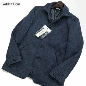 【新品 未使用】 Golden Bear ゴールデンベア 秋冬★ ヘリンボーン ジャケット Sz.M　メンズ ネイビー 定価1.4万★　I3T01908_B#N