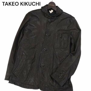 TAKEO KIKUCHI タケオキクチ 秋冬 羊革★ リアル ラム レザー ラウンドカラー ジャケット Sz.1　メンズ 黒　I3T02133_B#N