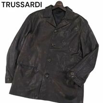 イタリア製★ TRUSSARDI トラサルディ 秋冬 本革★ リアル レザー ジャケット Sz.52　メンズ 黒 大きいサイズ　I3T02105_B#N_画像1