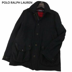 POLO RALPH LAUREN ポロ ラルフローレン 現行タグ★ 秋冬 裏地チェック ウール ツイード ジャケット コート Sz.L　メンズ 黒　I3T02124_B#N